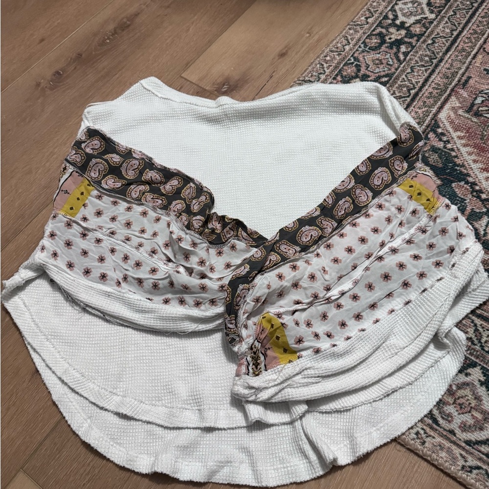 We The Free Cream and Brown Patterned Top